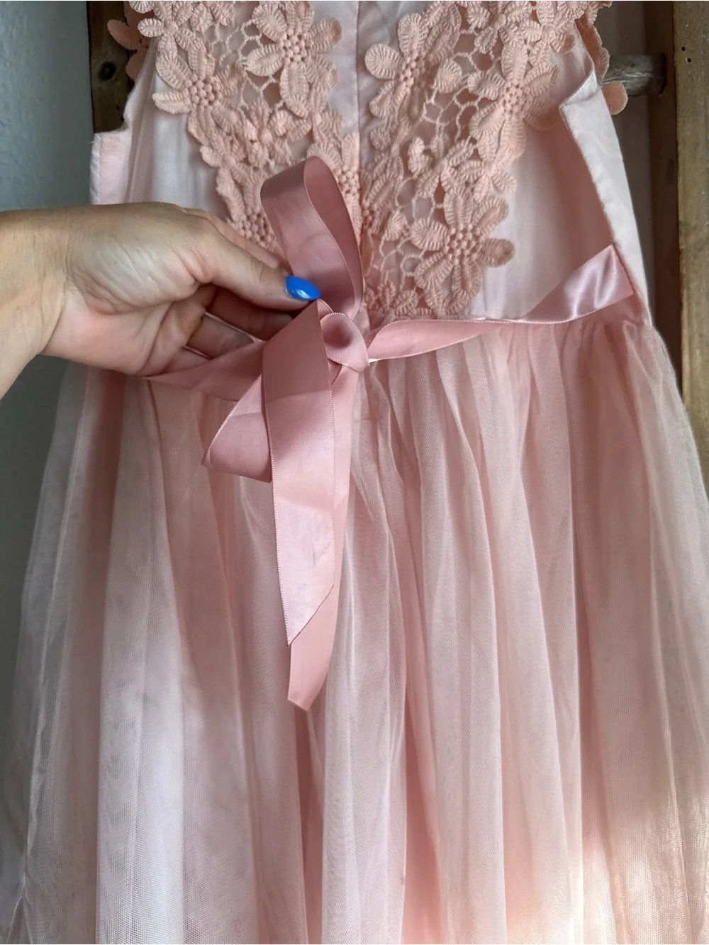 Trish Scully Blush Pink Floral Lace & Tulle Flower Girl Dress Sz: 8 NWT